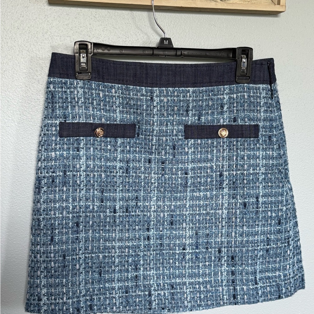 LOFT Blue and White A-Line Mini Skirt for Work